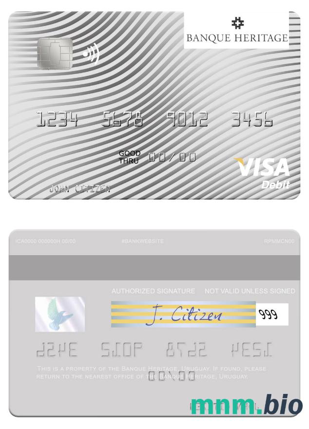 Uruguay Banque Heritage visa debet karta przykład w formacie PSD